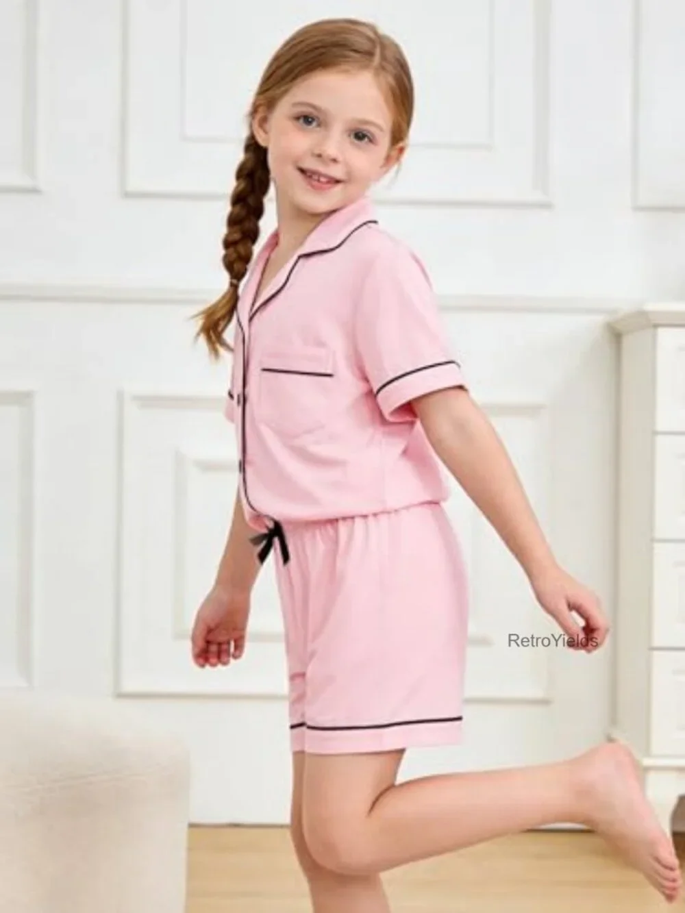 Girls 100% Cotton Short Sleeve Pajama Set - 2 Piece Button Down Sleepwear